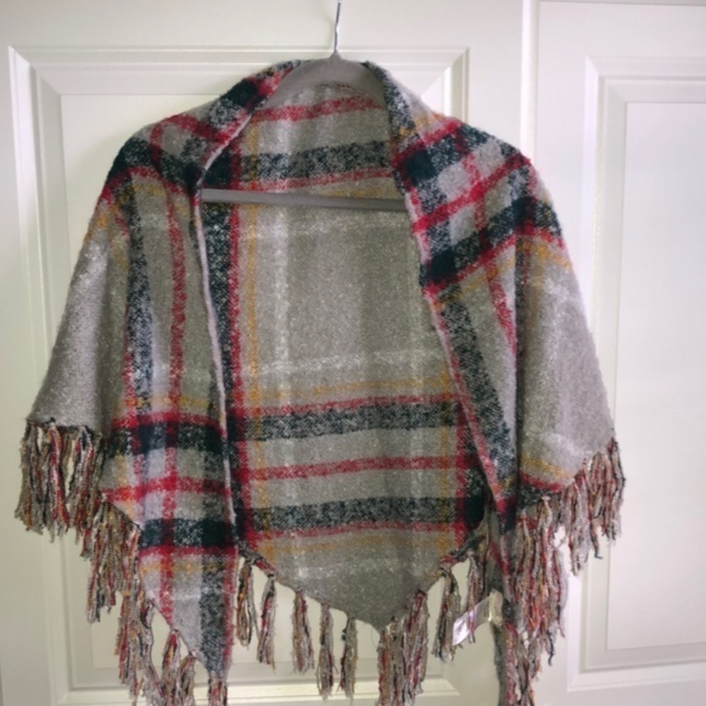 Free People Triangle‎ Scarf Wrap Plaid Fringe